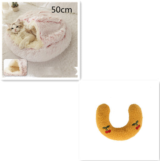 2 In 1 Dog And Cat Bed Pet Winter Bed Round