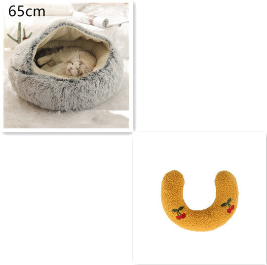 2 In 1 Dog And Cat Bed Pet Winter Bed Round