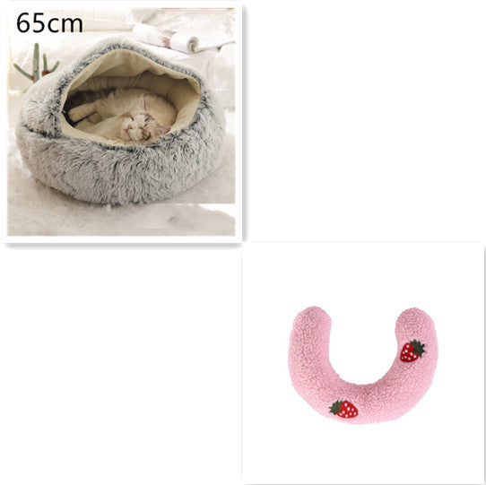 2 In 1 Dog And Cat Bed Pet Winter Bed Round