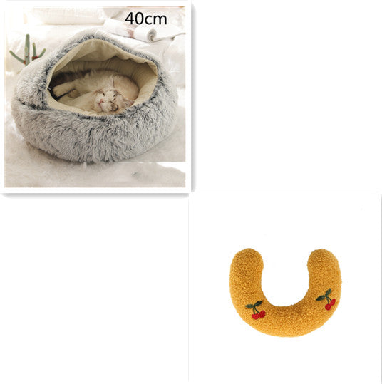 2 In 1 Dog And Cat Bed Pet Winter Bed Round